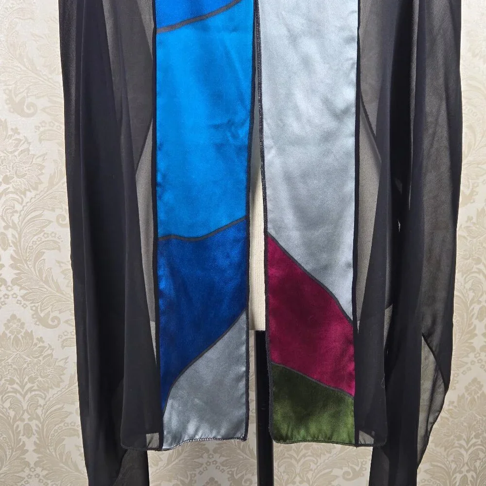 Silks by Tonya One Size 100% Silk Black Sheer Ponch Hand Painted Colorblocked